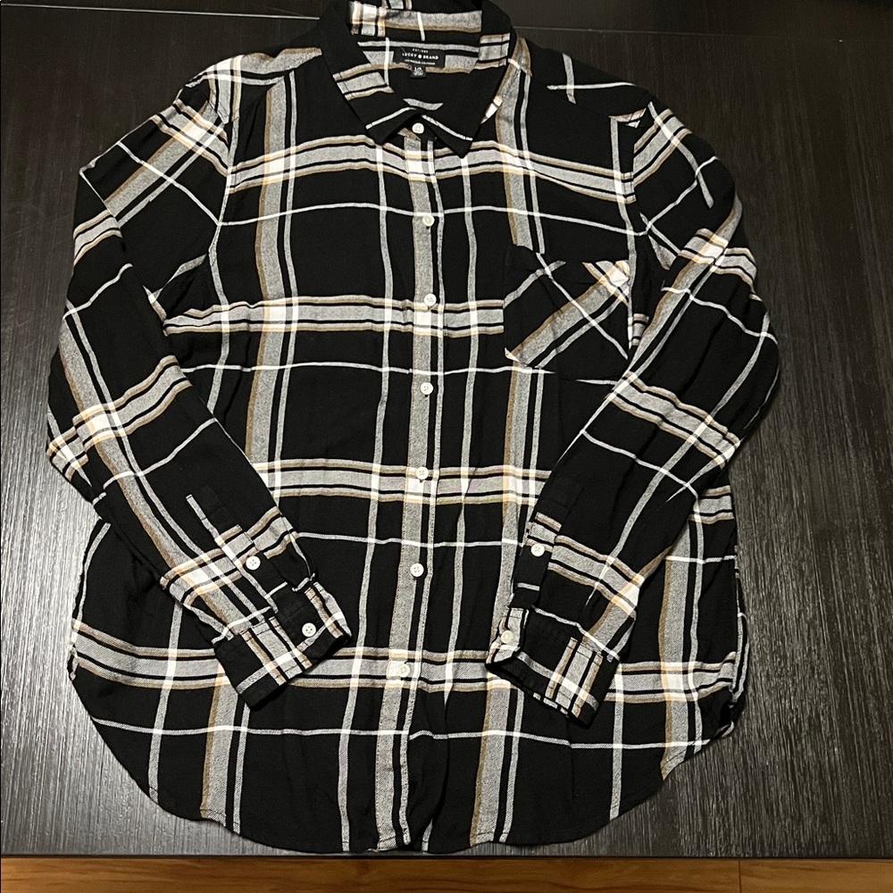 Lucky Brand Black and White Plaid Flannel Shirt